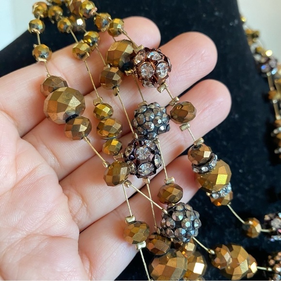 Beaded Necklace & Earring Set Faceted Glass Copper Gunmetal Layered Necklace - Picture 16 of 16